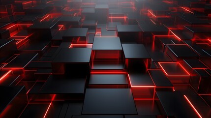 Obraz premium 3d rendering of red and black abstract geometric background. Scene for advertising, technology, showcase, banner, game, sport, cosmetic, business, metaverse. Sci-Fi Illustration. Product display