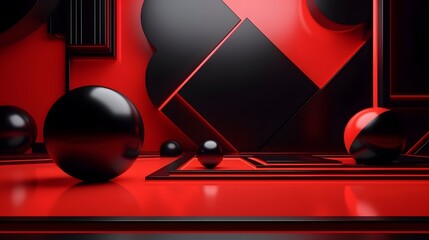 3d rendering of red and black abstract geometric background. Scene for advertising, technology, showcase, banner, game, sport, cosmetic, business, metaverse. Sci-Fi Illustration. Product display