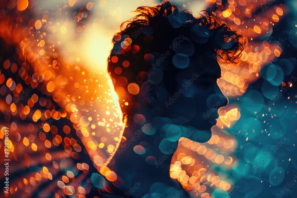 Poster a person stands in front of a blurred or unclear background, suitable for use as a placeholder or to
