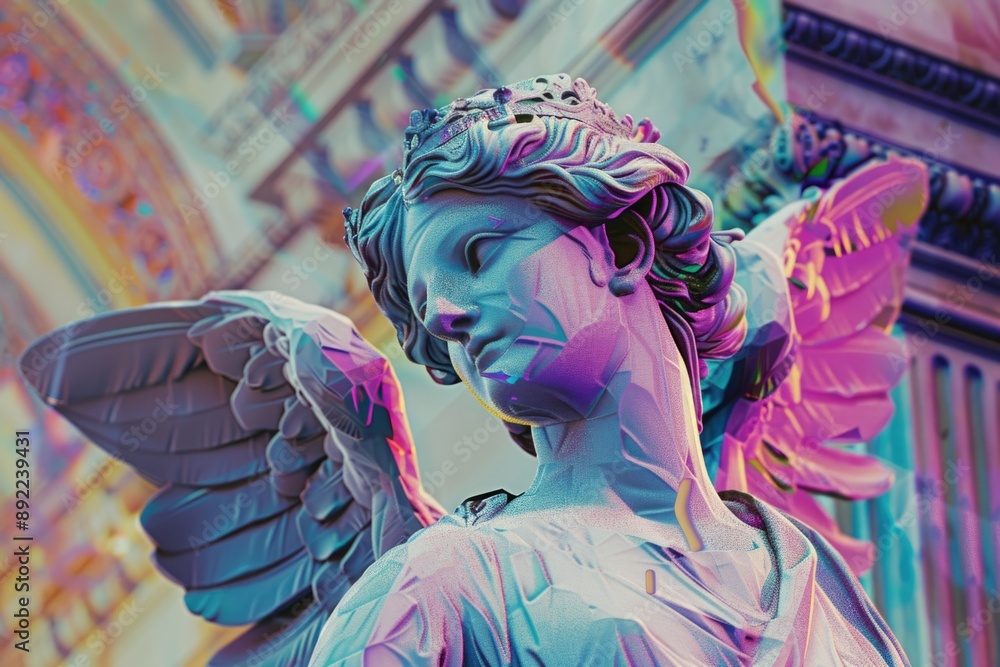 Aufkleber A detailed view of a statue depicting an angel, suitable for use in various contexts where an angelic theme is required