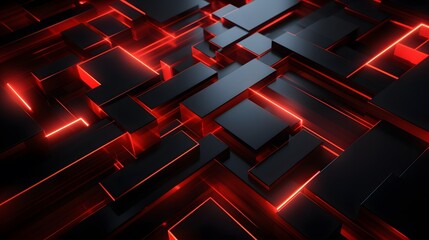 3d rendering of red and black abstract geometric background. Scene for advertising, technology, showcase, banner, game, sport, cosmetic, business, metaverse. Sci-Fi Illustration. Product display