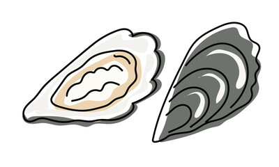 Oyster isolated on transparent background. Trendy healthy food. Print, banner, label, poster, sticker Vector illustration