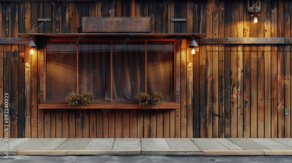 Poster cozy cabin with a window and window sill, perfect for rustic or country-themed designs