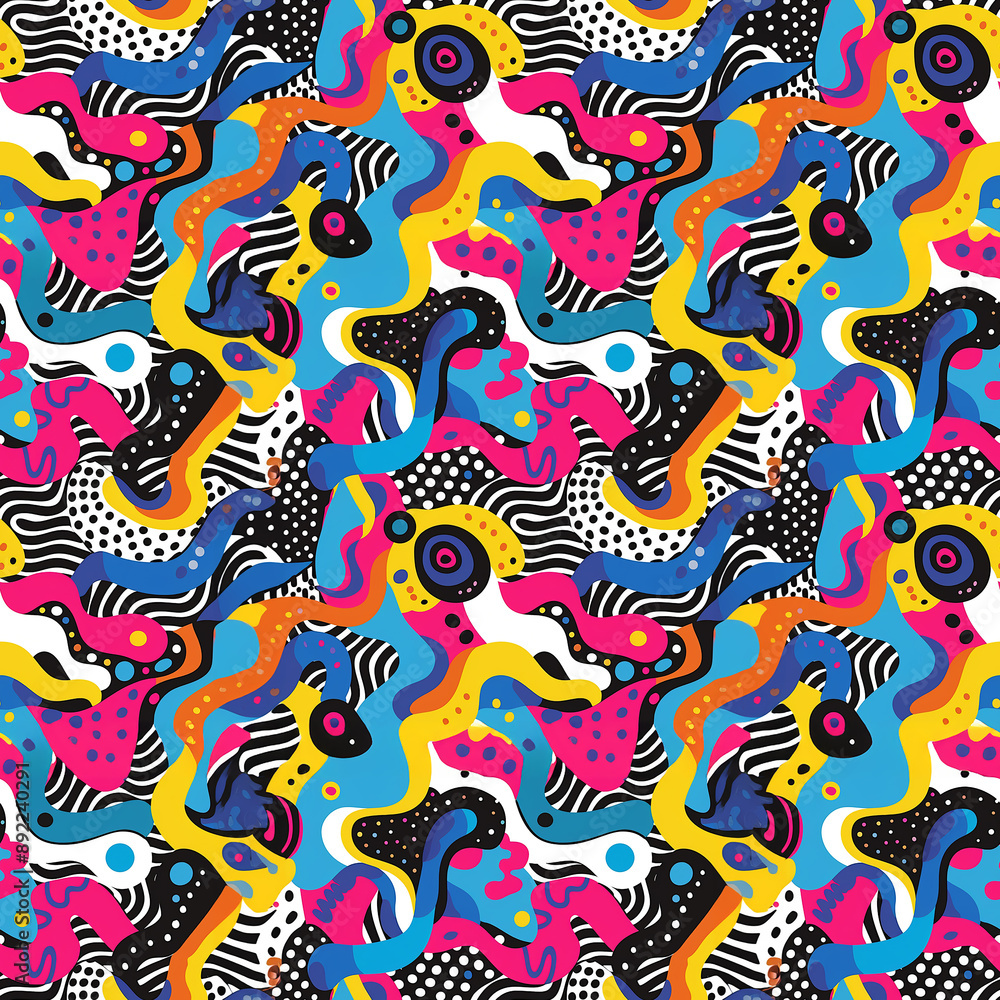 Poster abstract colorful pattern with swirls, dots, and lines