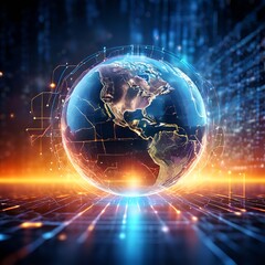 Obraz premium global-futuristic-abstract-backgrounddigital-global-and-binary-code-connecting-with-lineglobal-com
