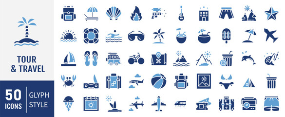 Tour and travel solid icon set. Vector illustration © ARIF MIFTAHUL ANWAR