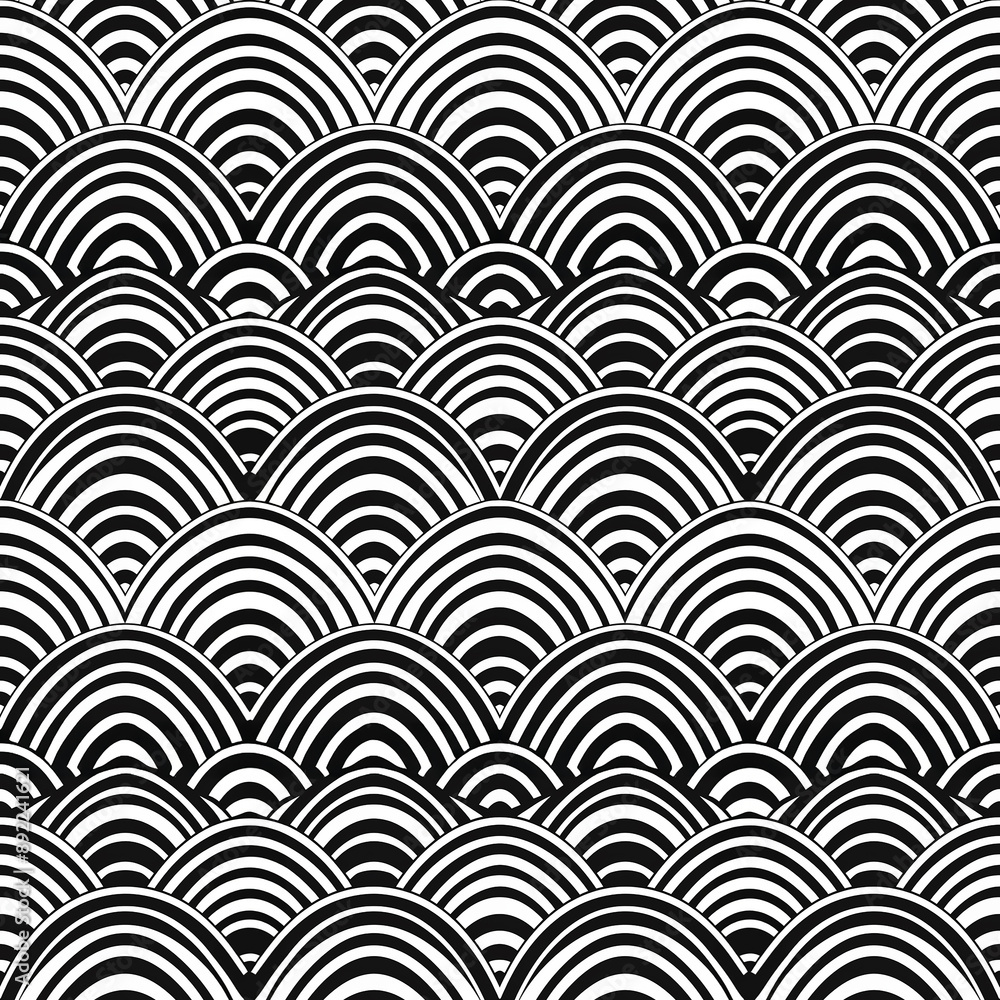 Poster black and white abstract geometric pattern with overlapping arcs