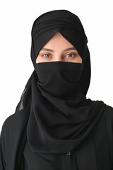 Naklejka premium A Muslim lady with expressive eyes, wearing traditional clothing and a niqab, embodying beauty and tradition.