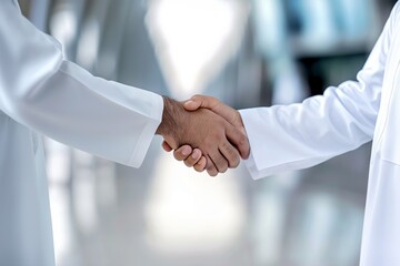 A professional handshake symbolizes a business partnership and trust in a successful meeting.