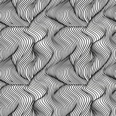 Abstract black and white wavy line pattern seamless digital illustration