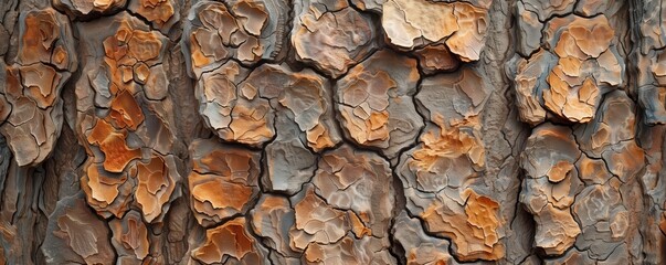 A detailed texture of tree bark with vibrant, earthy tones for an organic and natural background or backdrop