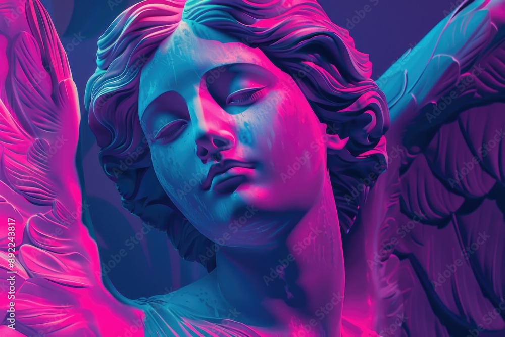 Poster A detailed view of a statue depicting an angel, suitable for use in illustrations and decorative designs