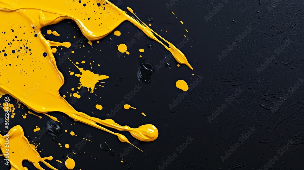Poster an abstract background with splashes of bright paint against a dark canvas, creating a dynamic, ener