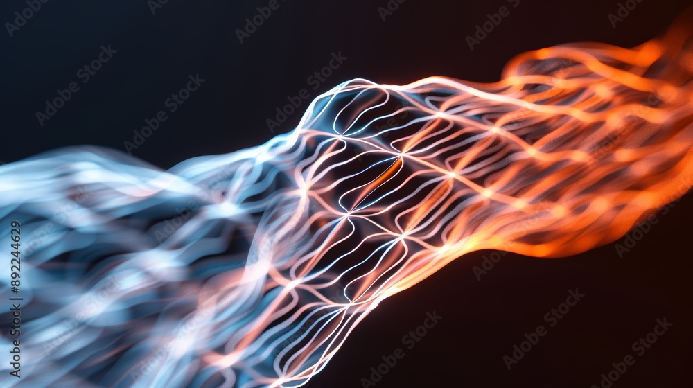 Poster light trails creating abstract lattice patterns, organic shapes, vibrant and energetic, high-resolut