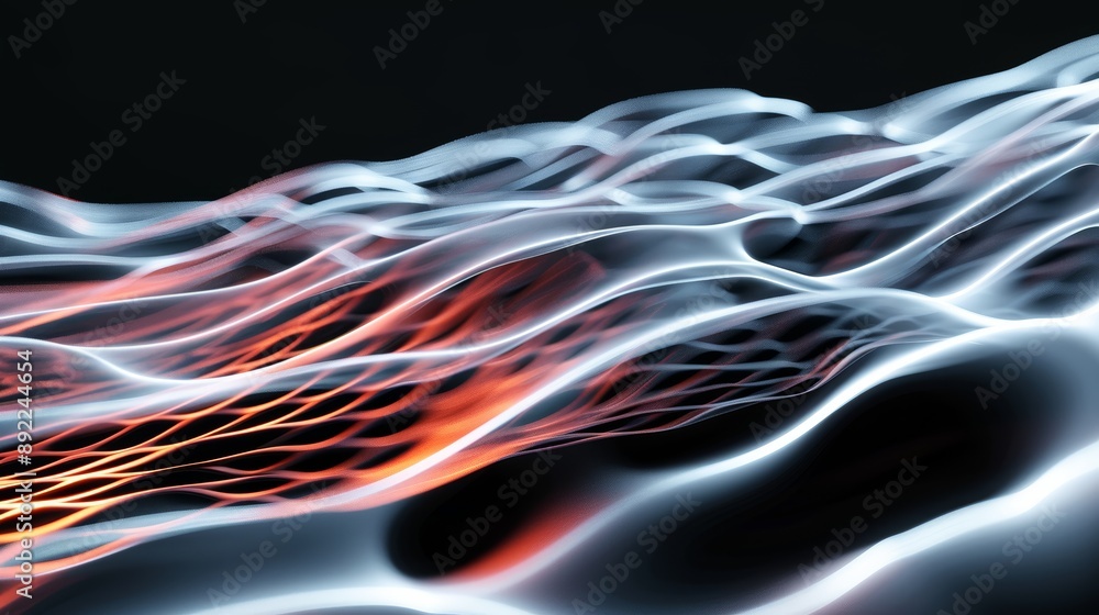 Poster light trails creating abstract lattice patterns, organic shapes, vibrant and energetic, high-resolut