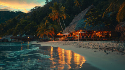 Obraz premium Tropical beach paradise with restaurant 