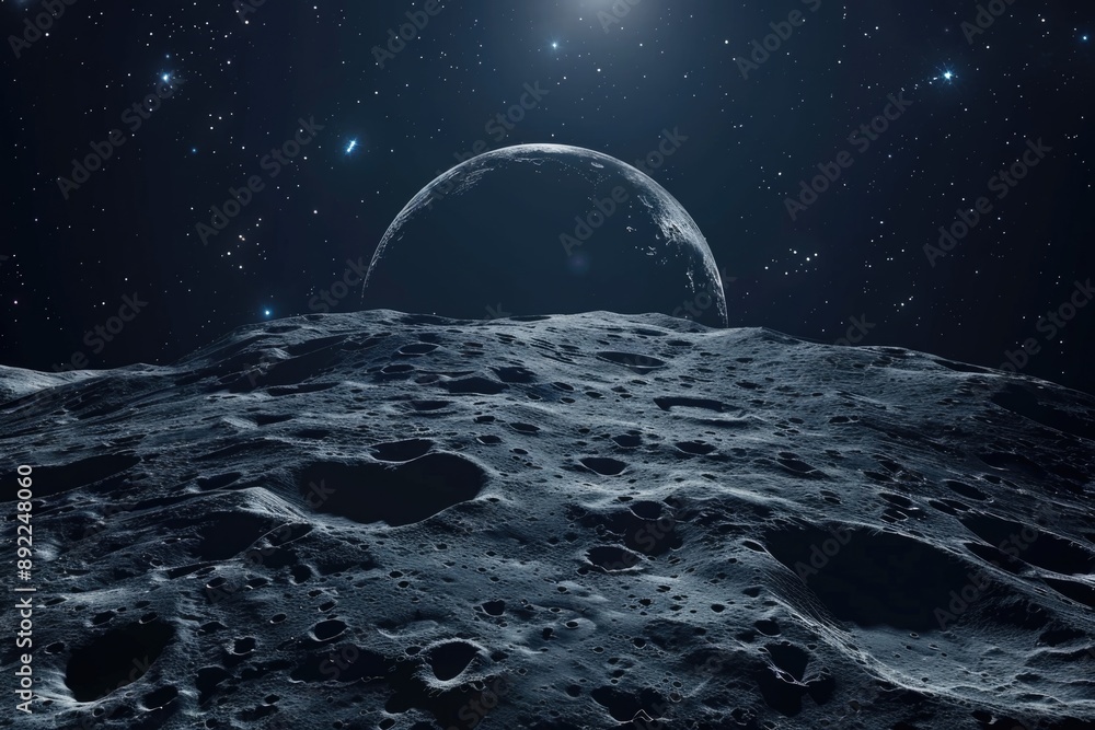 Poster a view of the moon's surface taken from the lunar surface