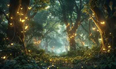 Enchanted Forest with Glowing Butterflies