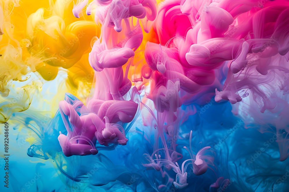Aufkleber vibrant ink swirling in water, creating abstract shapes and patterns