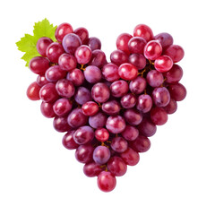 Fototapeta premium Isolated Heart-Shaped Bunch of Red Grapes with Leaf Detail.