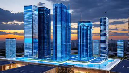 skyscrapers in the night, view of city, ai generated