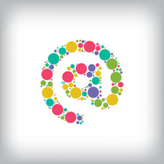 Letter at sign made of creative colored dots or filled with circles. Creative fonts with unique symbols. Vector illustration.