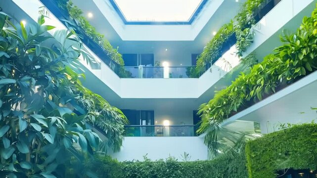 The central atrium of this house is filled with lush greenery and functions as a natural air purifier.