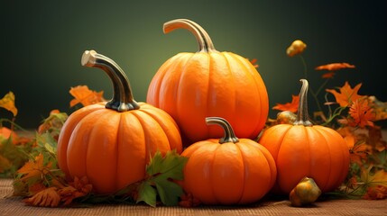 Orange pumpkins on a wooden surface with a blurred green and orange background