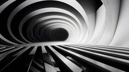 Obraz premium 3d rendering of black and white abstract geometric background. Scene for advertising, technology, showcase, banner, game, sport, cosmetic, business, metaverse. Sci-Fi Illustration. Product display