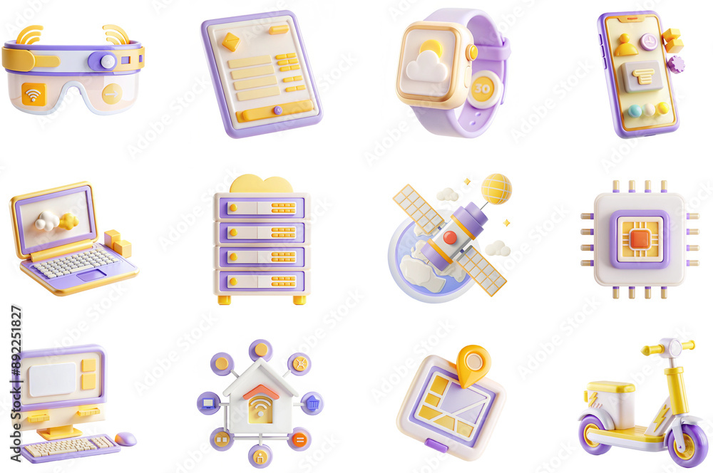 Poster technology and innovation concept of 3d icons set in modern web design. pack isolated objects of vr 