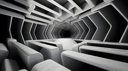 3d rendering of black and white abstract geometric background. Scene for advertising, technology, showcase, banner, game, sport, cosmetic, business, metaverse. Sci-Fi Illustration. Product display