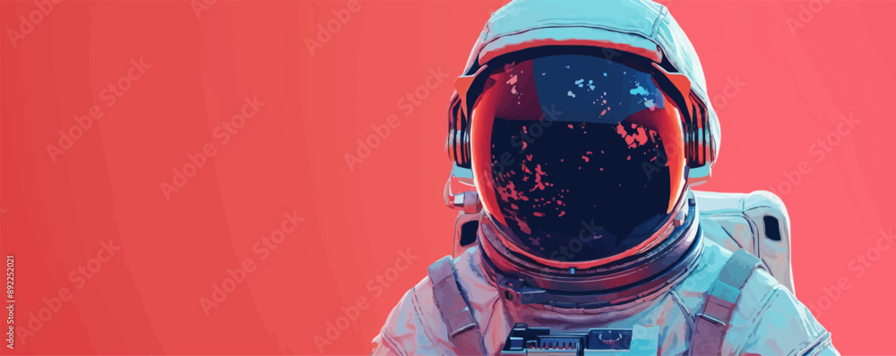 Poster sci-fi space explorer in a high-tech spacesuit vector flat minimalistic isolated illustration