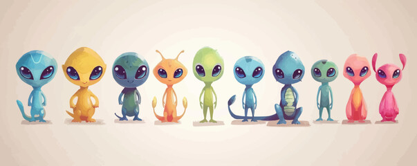 Fototapeta premium Toy aliens on a white background. Vector flat minimalistic isolated illustration