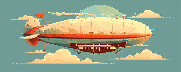 Steampunk airship in flight Vector flat minimalistic isolated illustration
