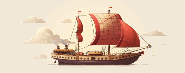 Naklejka premium Steampunk airship in flight Vector flat minimalistic isolated illustration