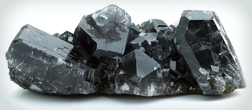 Black Sphalerite Crystal Cluster on White Background