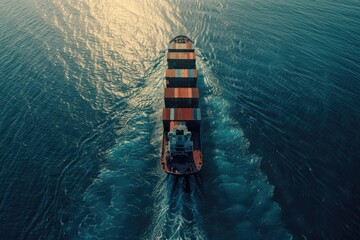 A large container ship sailing across the water, potentially used for international trade and commerce