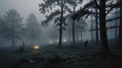 Naklejka premium fog in woods , AI Generated.