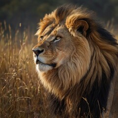 Fototapeta premium Wild Lion Majestic Big cat Wilderness feline in the desert