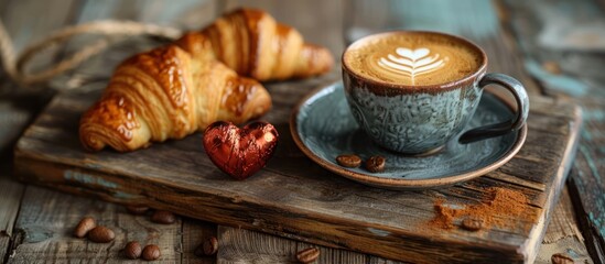 Obraz premium Coffee, Croissants, and a Heart of Chocolate: A Cozy Morning Treat