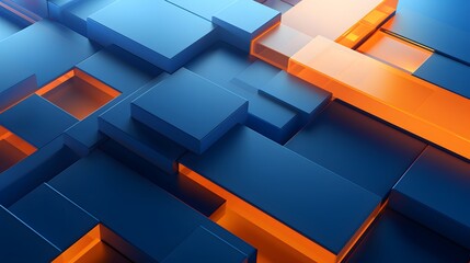3d rendering of blue and orange abstract geometric background. Scene for advertising, technology, showcase, banner, game, sport, cosmetic, business, metaverse. Sci-Fi Illustration. Product display