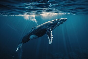 Fototapeta premium Humpback Whale underwater in ocean