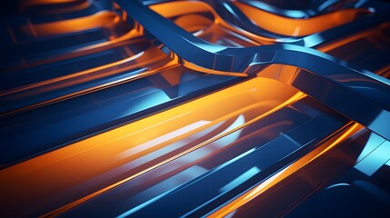 3d rendering of blue and orange abstract geometric background. Scene for advertising, technology, showcase, banner, game, sport, cosmetic, business, metaverse. Sci-Fi Illustration. Product display