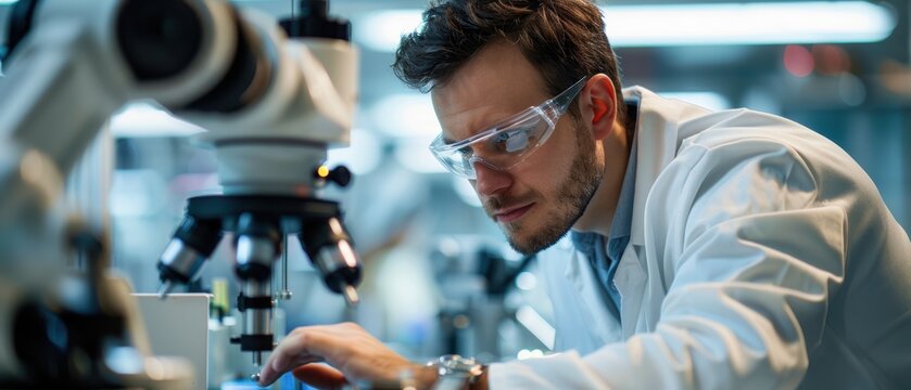 Innovative Engineer Programming Robotic Arm in High-Tech Laboratory