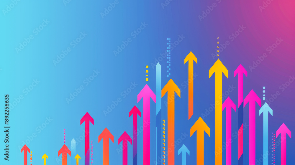 Poster colorful abstract arrows on gradient background representing growth and progress in business and tec