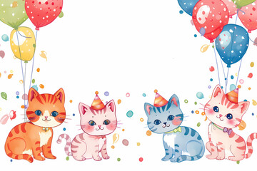 Naklejka premium Birthday card with cute Cats, generated ai