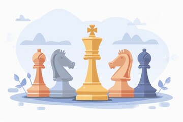 Sleek and modern chess pieces illustrated with a minimalist style and design