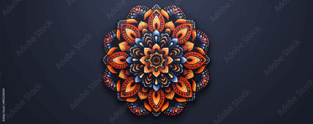 Poster intricate mandala design with symmetrical patterns vector flat minimalistic isolated illustration