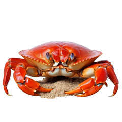 Red Crab Isolated Without Background on Sandy Texture Surface.