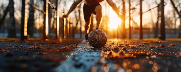 Dynamic fitness routine in an urban park, energetic and motivational setting